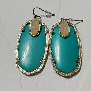 Kendra‎ Scott Rare Emmy Danielle size teal drusy gold drop French wire earrings